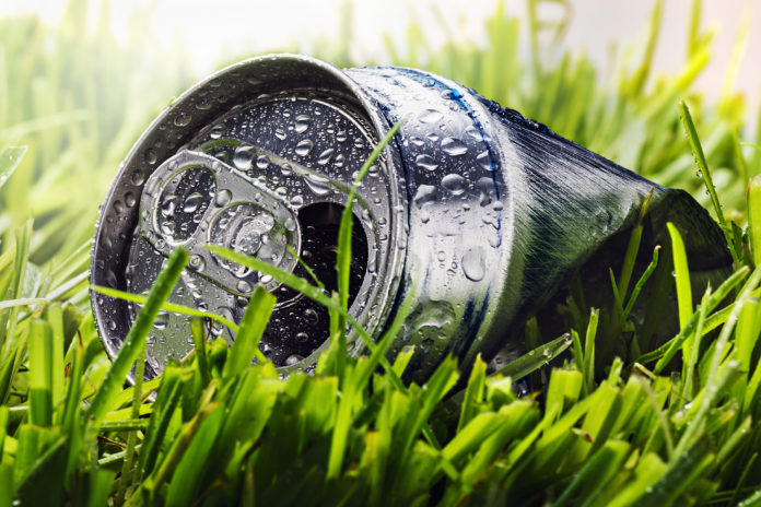 aluminum cans on a green grass